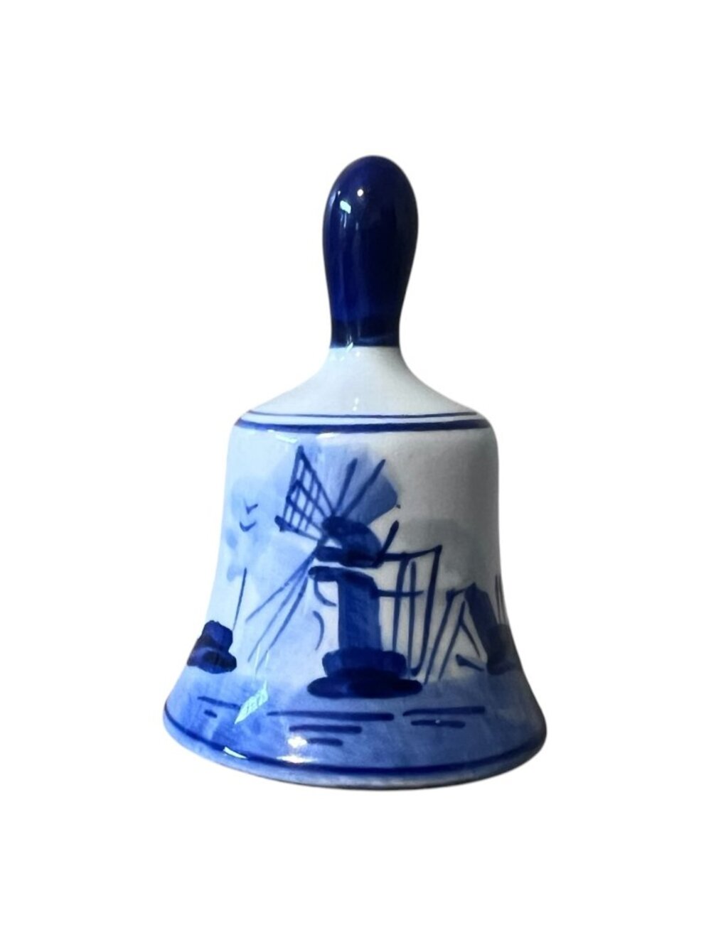 Vintage Hand Painted Delfts Blauw Blue White Bell Windmill 3-Inch Pottery  601